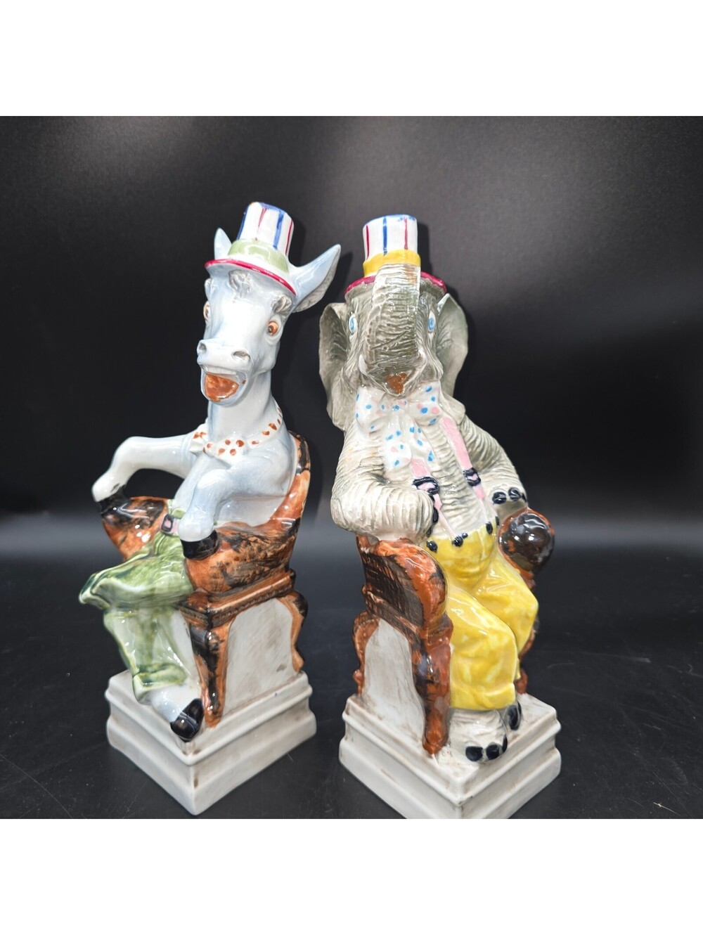 Vintage 1960 Cetti Italian Ceramic Political Decanter Set Elephant & Donkey Pair